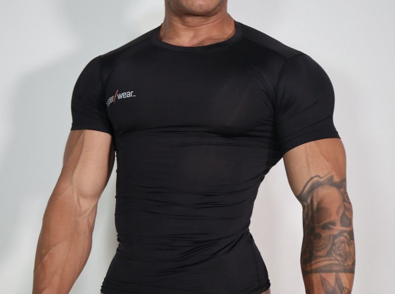 SHORT SLEEVE BLACK NYLON COMPRESSION SHIRT MED. gallery