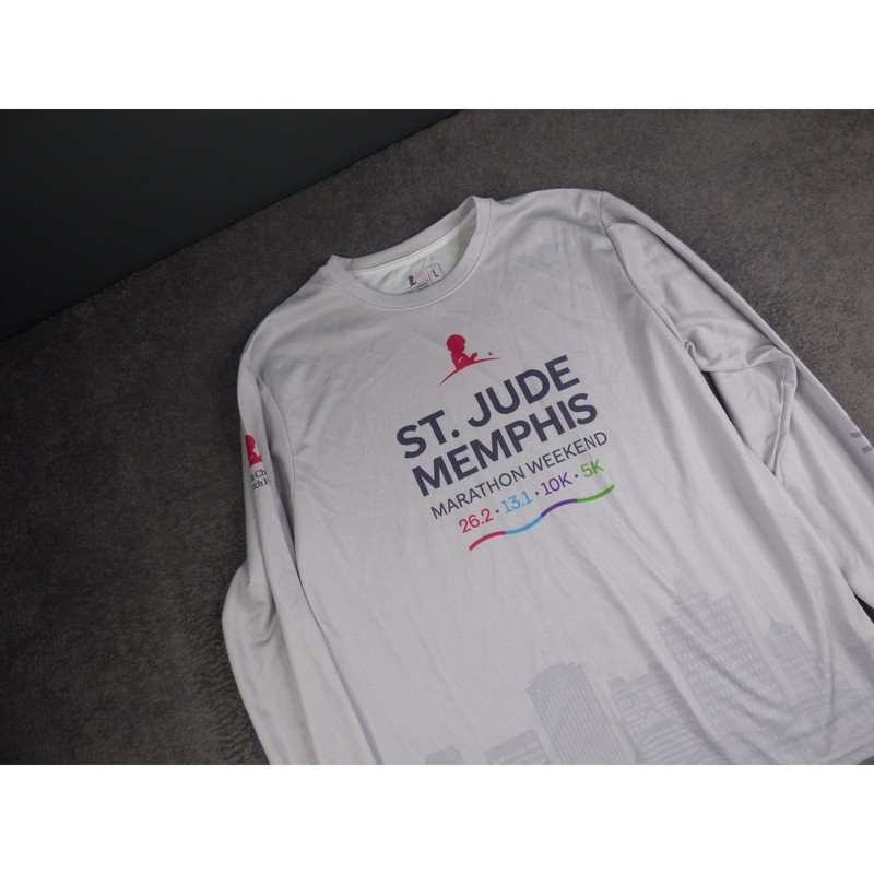 St Jude Memphis Marathon Weekend Long Sleeve Performance Shirt Grey Mens L gallery
