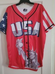 patriotic Olympic USA red white/ blue baseball style Jersey Statue of liberty lg