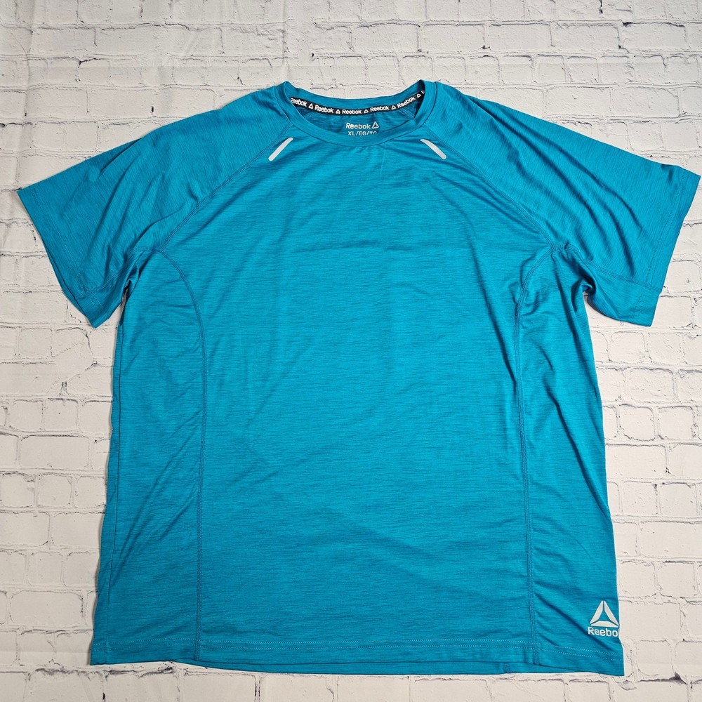 Reebok Mens XL Teal Blue Space Dye Performance T-Shirt Reflective