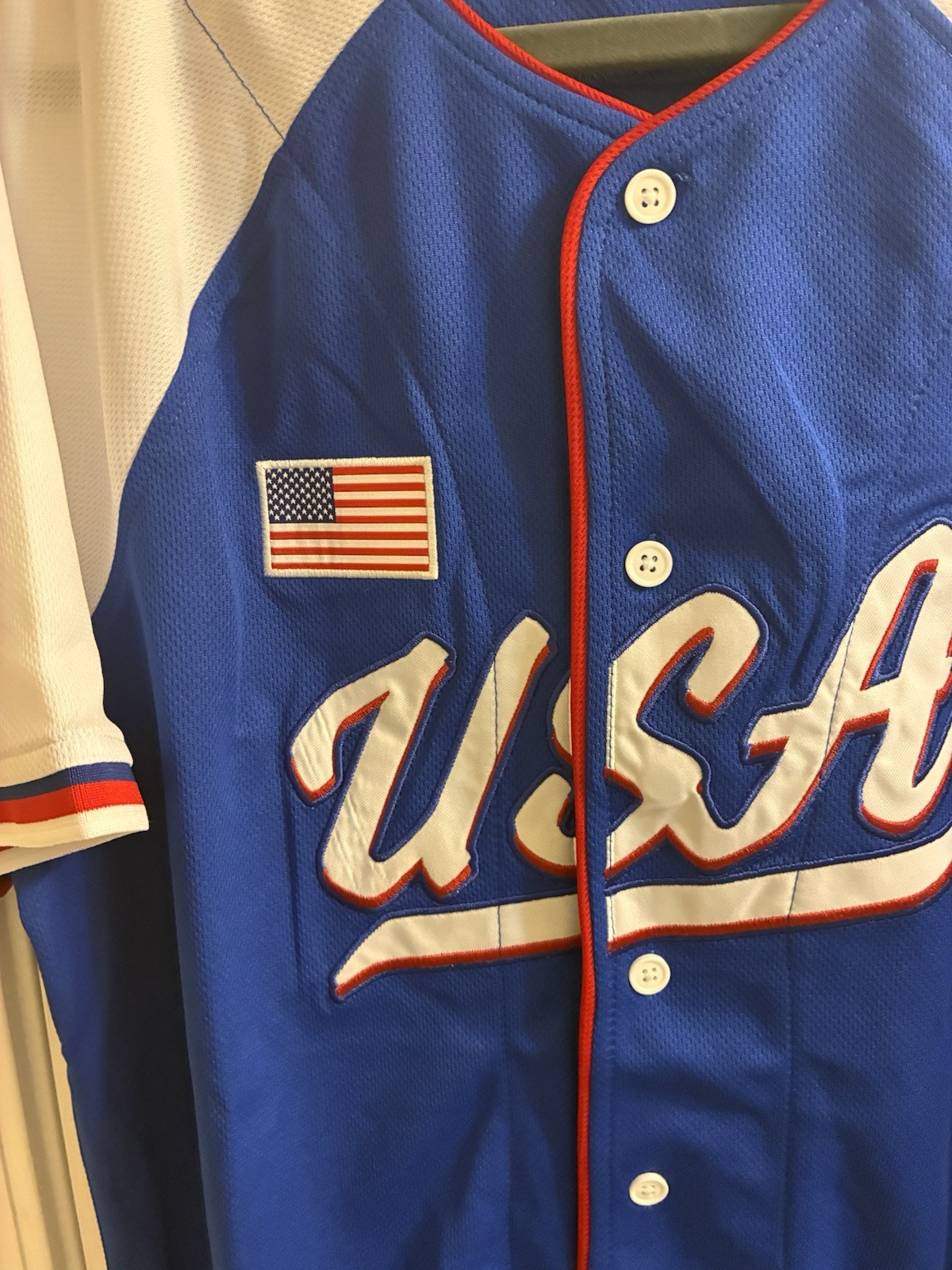 Men's USA Patriotic Baseball Jersey Button Front Mesh Breathable Embroidered XL gallery