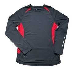 Men’s M Nike Dri Fit Black Red Color Block Long Sleeve Athletic Activewear Shirt