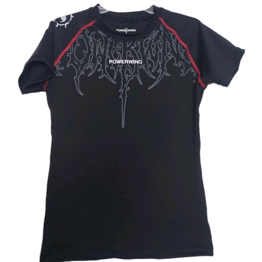 Men's Black PowerWing Compression Gothic Graphic Print Short Sleeve Size Large