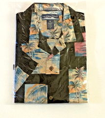 Newport Blue Mens Shirt M Tropical Beach Scene Short Sleeve “What Ever It Takes”