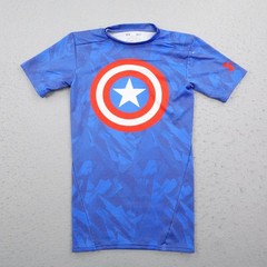 Under Armour Shirt Mens Small Blue Captain America Camo Compression Marvel