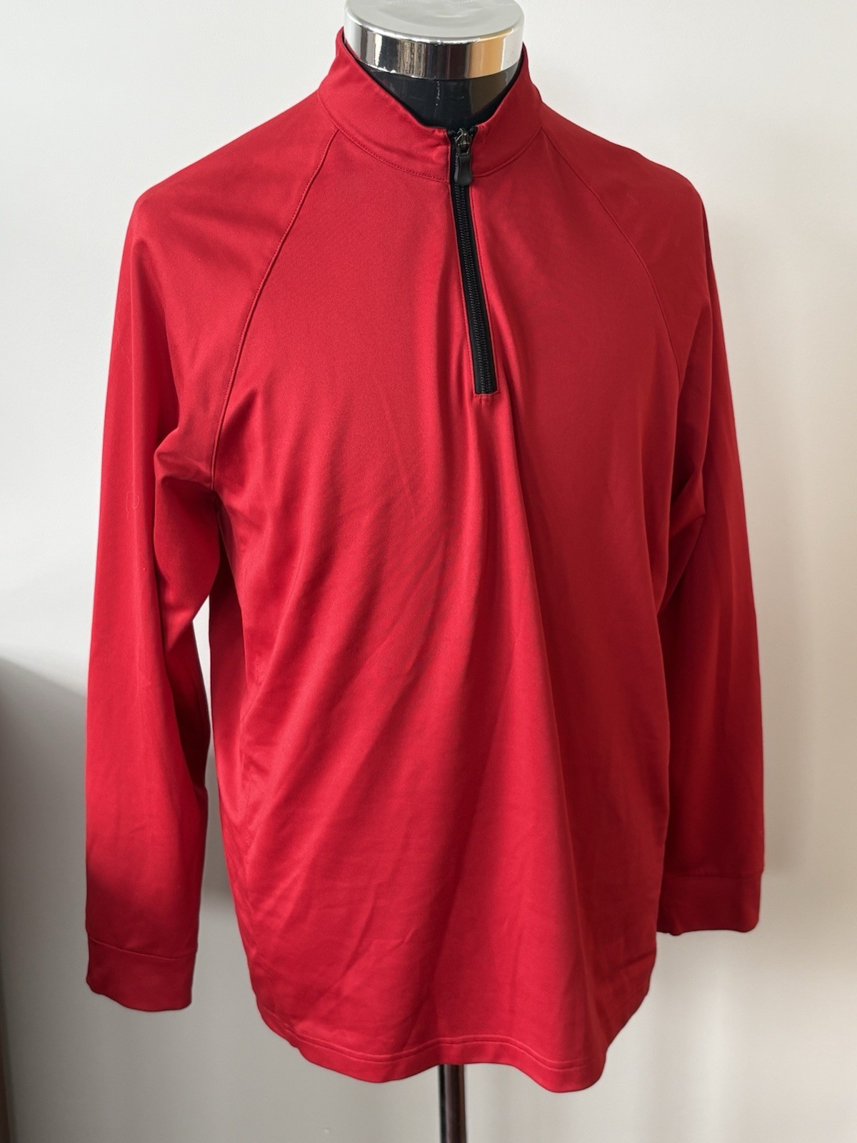 adidas Men's Red 1/4 Zip Mock Neck Long Sleeve Pullover Top Size M gallery