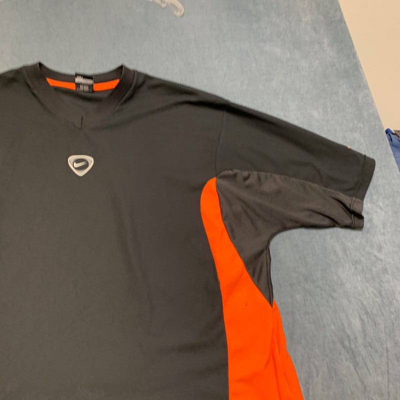 Nike Team Shirt Mens 2XL Black Orange Short Sleeve Logo Performance V-Neck gallery