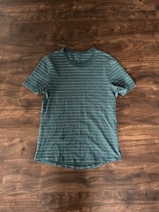 Lululemon 5 Year Basic Tee *Updated Fit Short Serve Stripe Emerald Moon Shine M