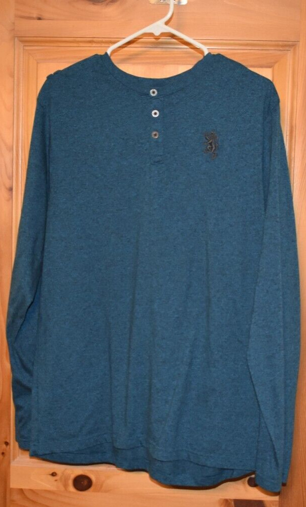 Lions Crest by English Laundry, Men's Henley style long sleeve shirt, XL, blue Y