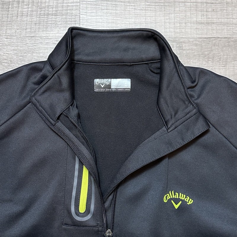Callaway Black/Chartreuse 1/4 Zip Thermal Poly Golf Pullover Men's Size Medium gallery