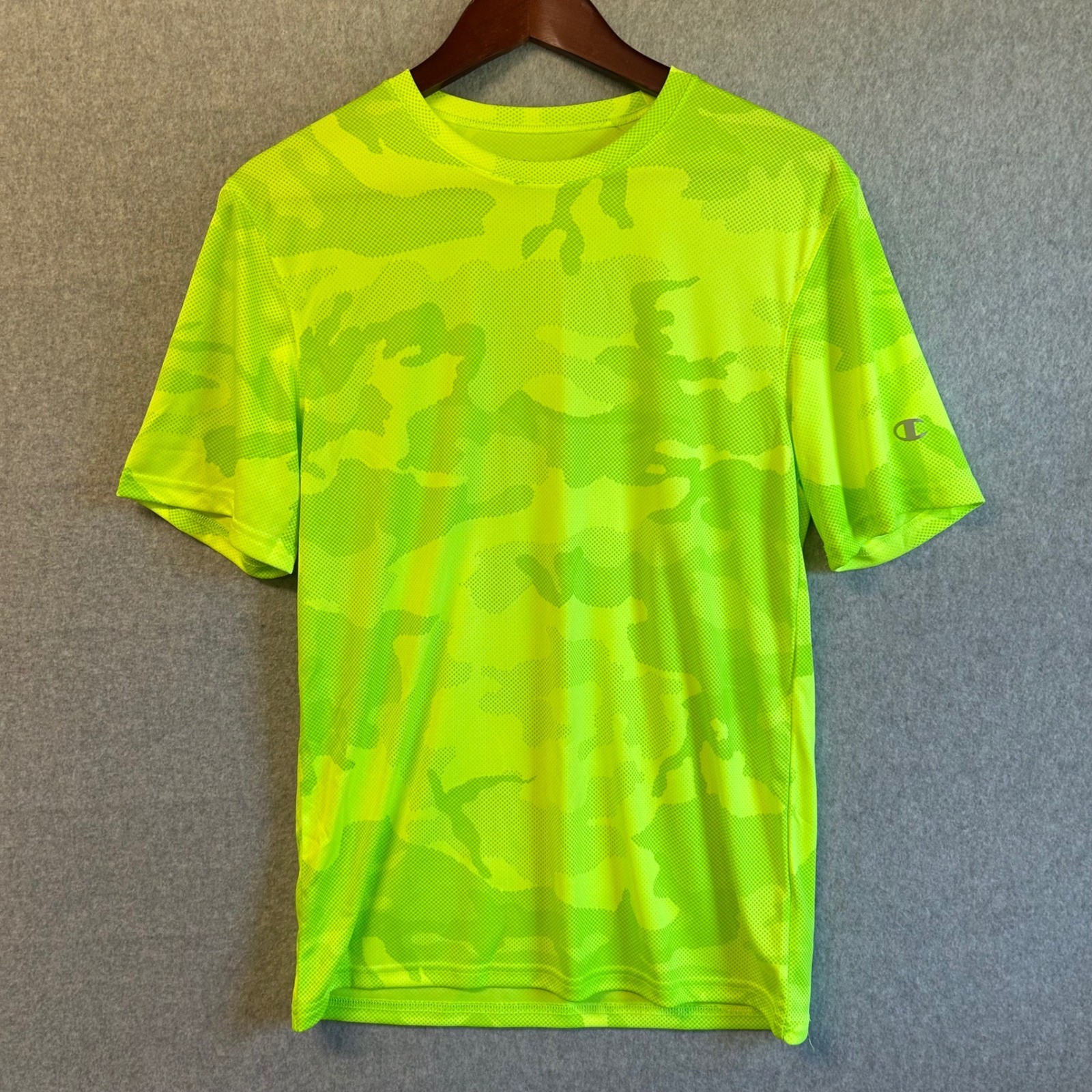 Champion Performance T Shirt Tee Neon Green Camo Athletic Gym Mens Size Small gallery