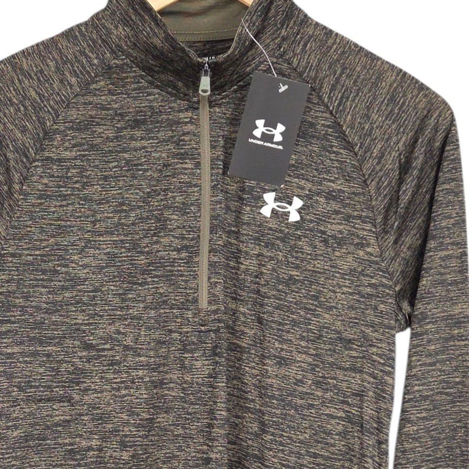 Under Armour Tech 2.0 1/2 Zip Pullover Mens Small Olive Green Black Shirt NWT