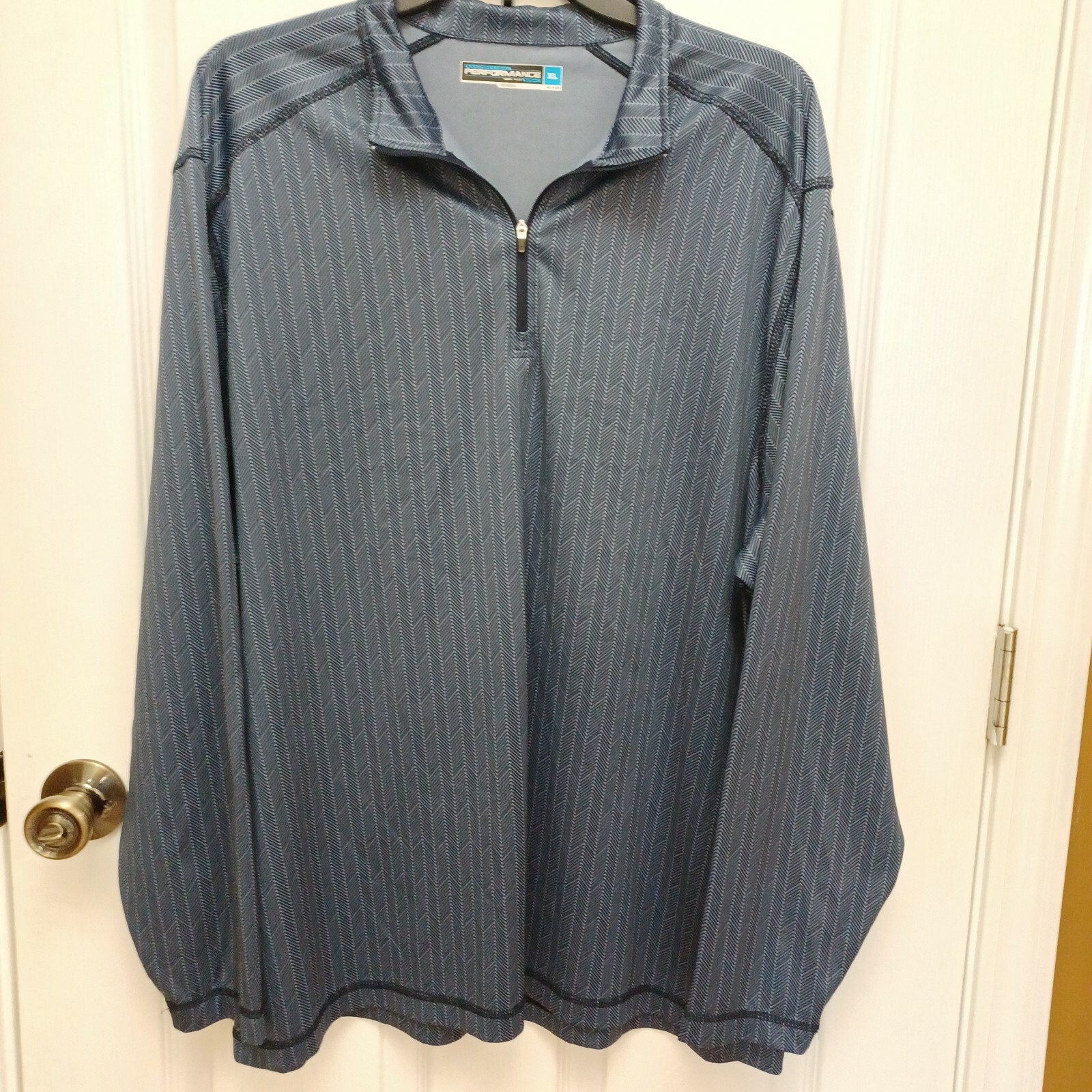 MEN'S ROUNDTREE & YORKE PERFORMANCE BLUE LONG-SLEEVE 1/4 ZIPPERED BLUE SHIRT XL gallery