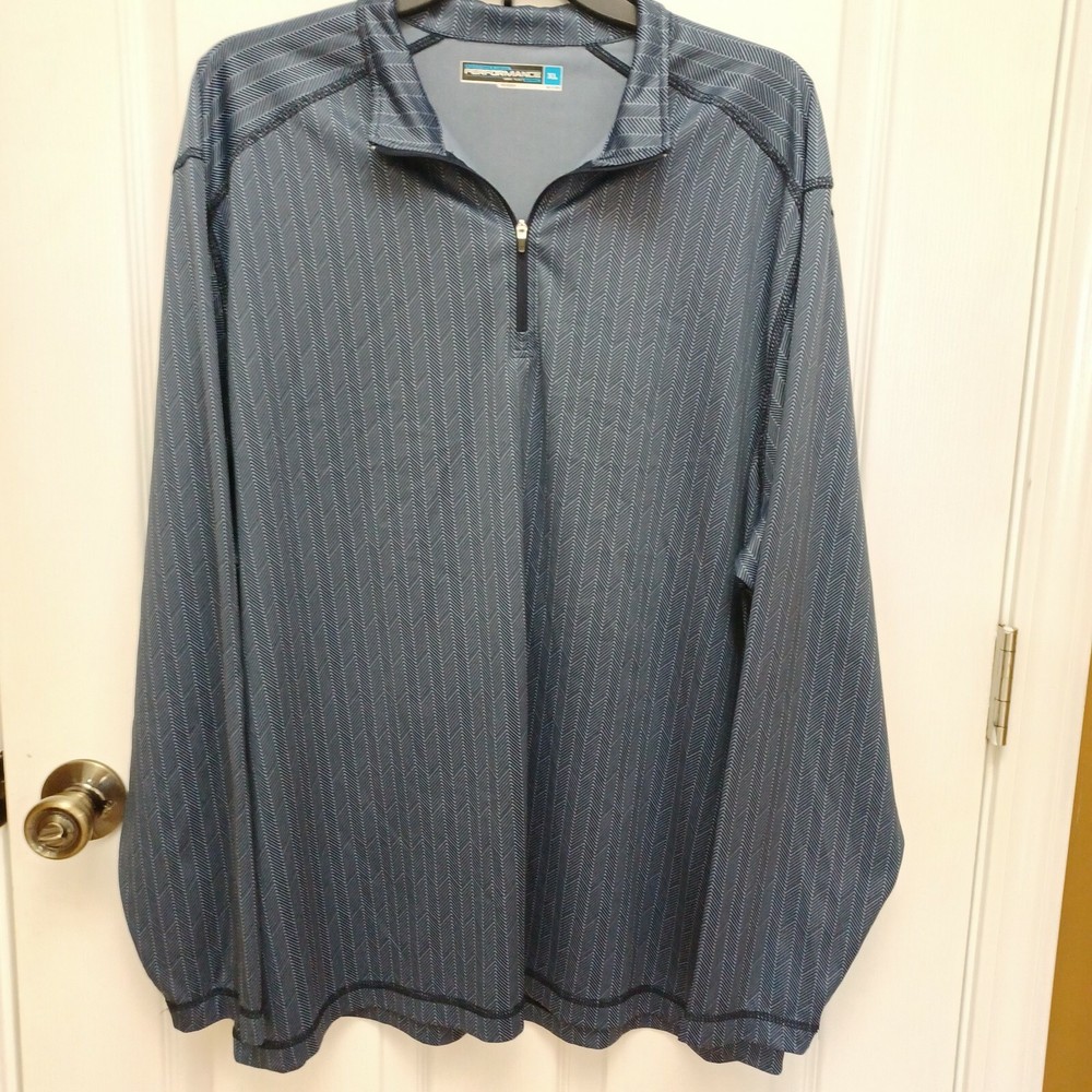 MEN'S ROUNDTREE & YORKE PERFORMANCE BLUE LONG-SLEEVE 1/4 ZIPPERED BLUE SHIRT XL