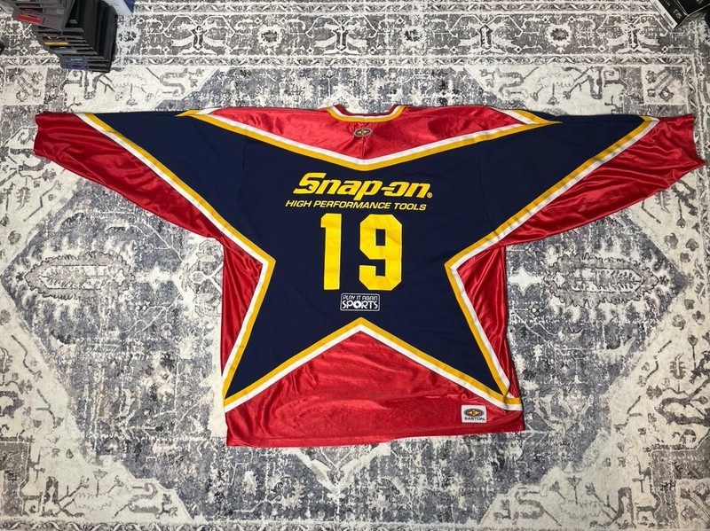Snap-On Sports Jersey Size XL Red Blue Yellow Number 19 gallery