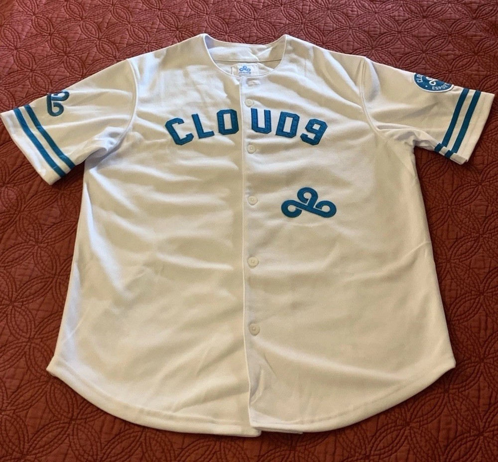 RARE Cloud9 Stratus White Button Baseball Jersey, Adult Small - Esports Gaming
