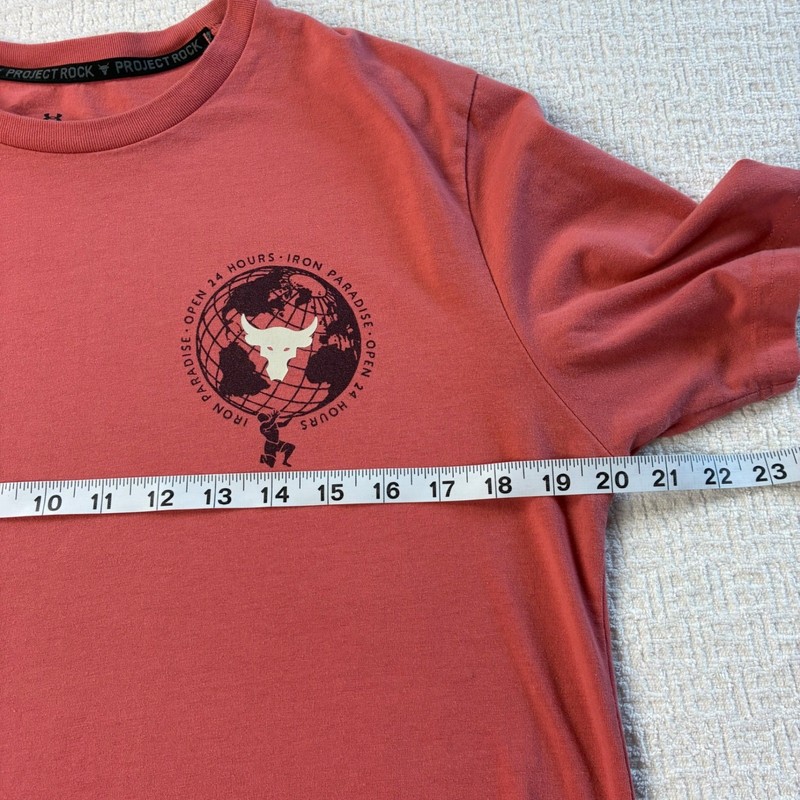 Under Armour Project Rock Mens Small Red Curved Hem Iron Paradise T-Shirt gallery