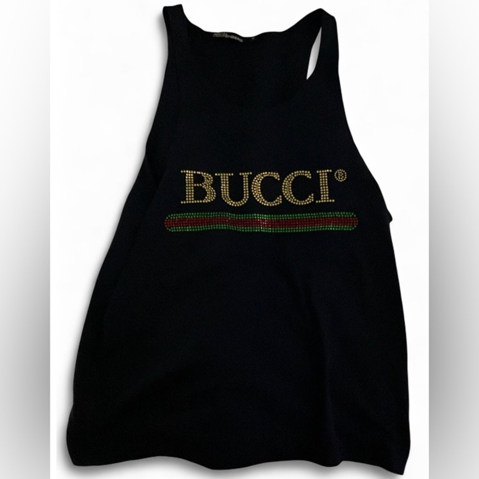 Brian Litchenberg Bucci Rhinestone Spaghetti Strap Black Top Men’s Size Small gallery