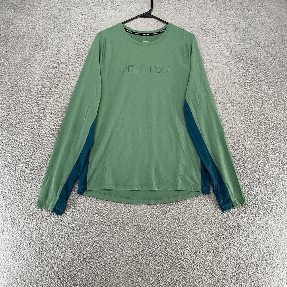 Peloton Shirt Mens Large Green Colorblock Long Sleeve Thumbholes Athletic