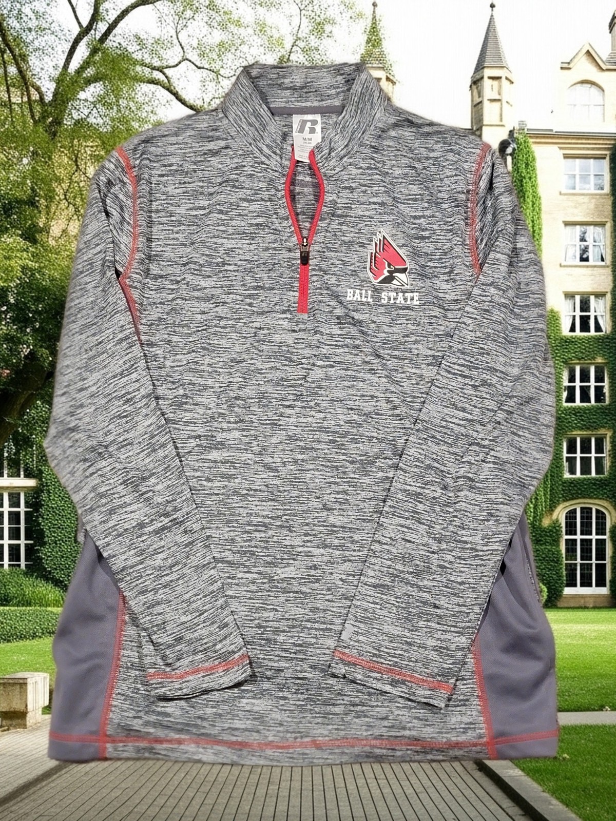 Mens Russell Ball State University Cardinal Long Sleeve POCKETS 1/4 Zip Shirt M gallery
