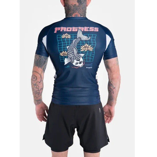 Progress Jiu Jitsu Men's Navy Blue Short Sleeve Unknown Koi Rashguard Size M NWT gallery