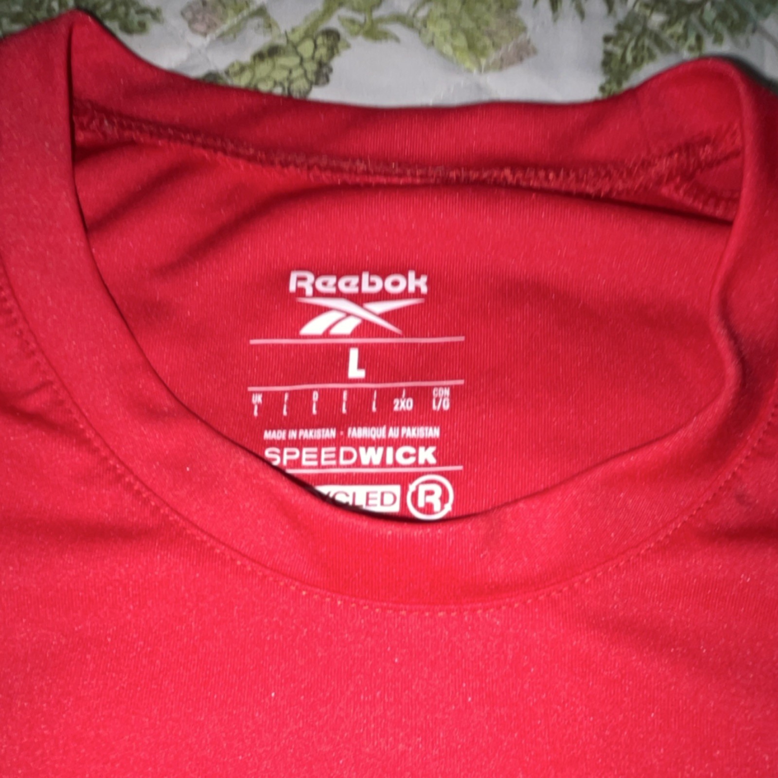 Reebok Speedwick Men's Moisture Wicking Crew Neck Red Logo Tee L gallery