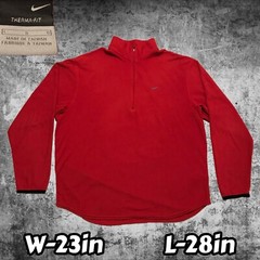 Y2K Nike Therma-Fit 1/4 Zip-Up Pullover Fleece Long Sleeve Mini Swoosh Red Sz LG