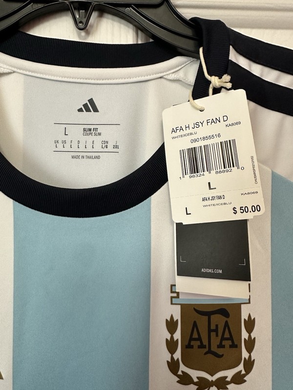 Size L adidas Argentina AFA Home Soccer Jersey Fan KA8069 Mens White Blue NWT gallery