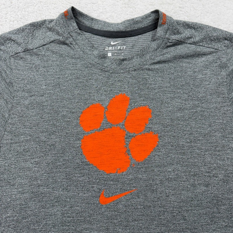 Nike Clemson Tigers Dri-FIT Mens Large Grey Orange Colorblock Paw Logo T-Shirt gallery