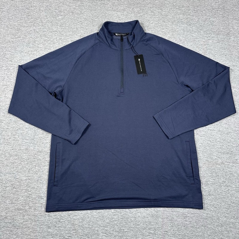 Travis Mathew Golf Pullover Mens Large Blue Valiant 1/4 Zip Stretch Pockets NEW gallery
