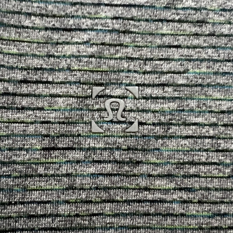 Lululemon Men Gray Stripe Green Blue Black Metal Vent Tech Short Sleeve Shirt L gallery