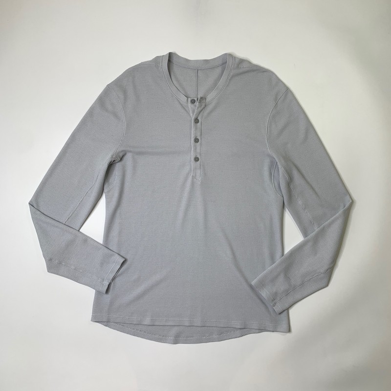 Lululemon Shirt Mens M Medium Ash Shift Stitch Henley Waffle Knit Moisture Wick gallery