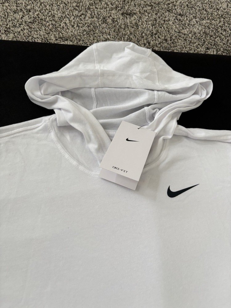 Nike Mens Dri-Fit Long Sleeve Hooded Tee White Small CJ1696-100 New With Tag