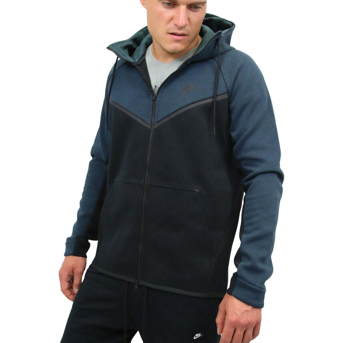 MENS S SMALL NIKE TECH FLEECE WINDRUNNER HOODIE JACKET JUNGLE GREEN BLACK 885904 gallery