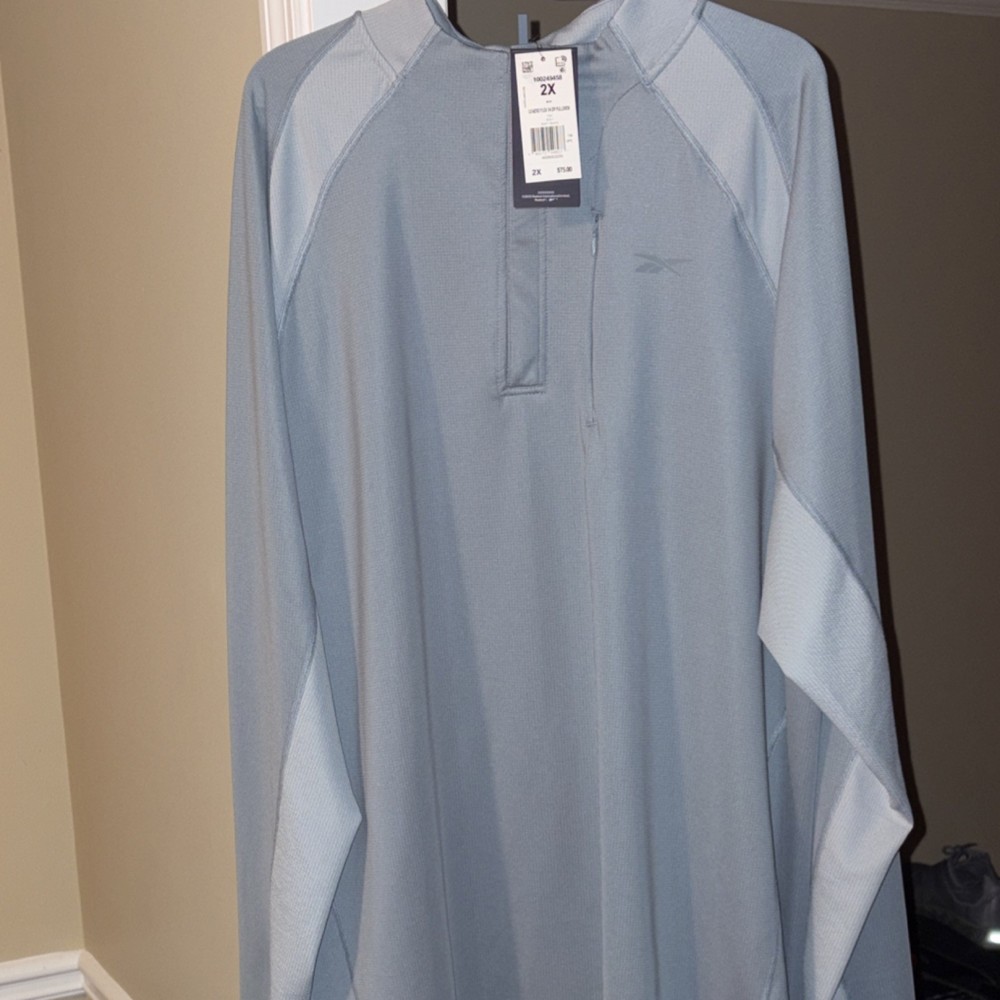 Reebok Men's 2X Soft Slate LS Aero Flex 1/4 Zip Mock Neck Golf Pullover