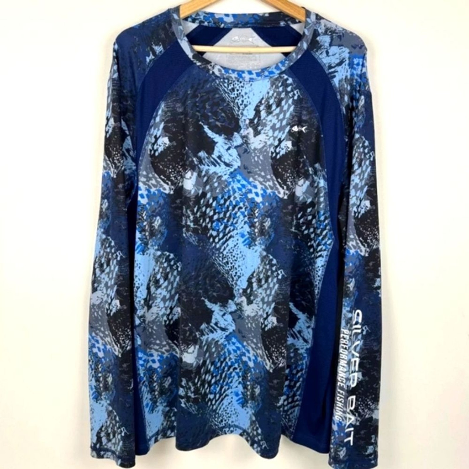 SILVER BAIT Performance Fishing Gear Blue Abstract Long Sleeve Tee UV SZ XL gallery