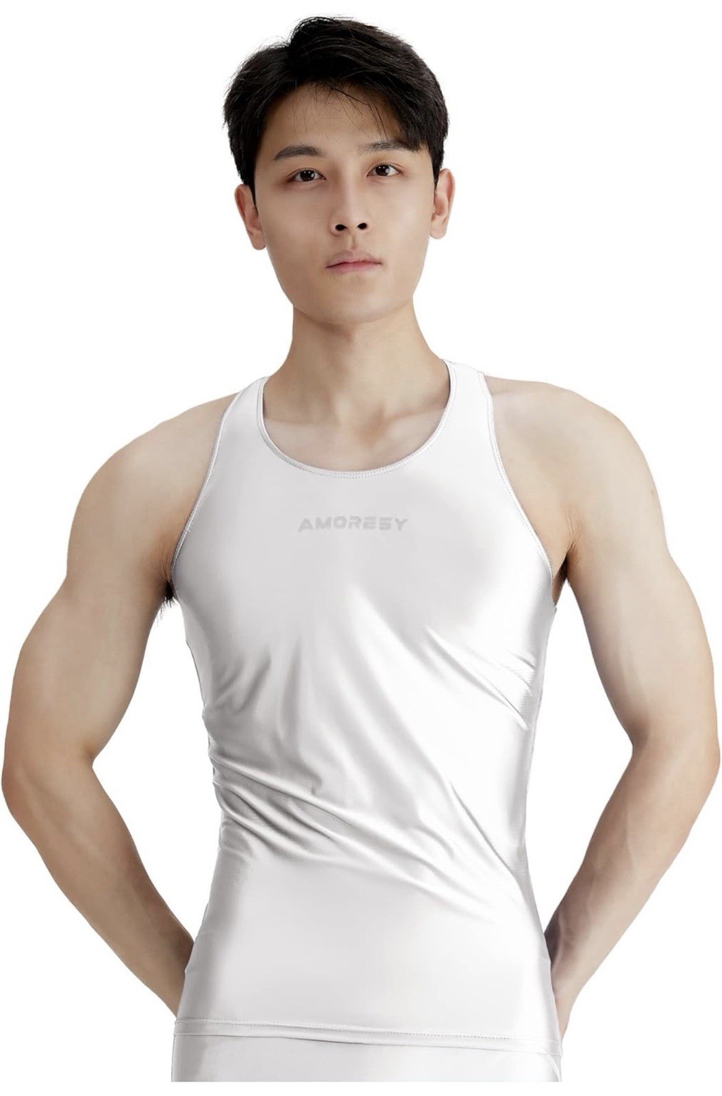 Amoresy Men’s Titan Racerback Tank Top Spandex Lycra sheer Nylon Medium M gallery