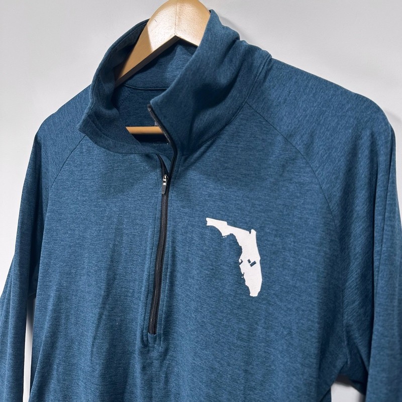 Marine Layer Weekend Sport Half Zip Pullover Men Large Heather Blue Florida Logo gallery