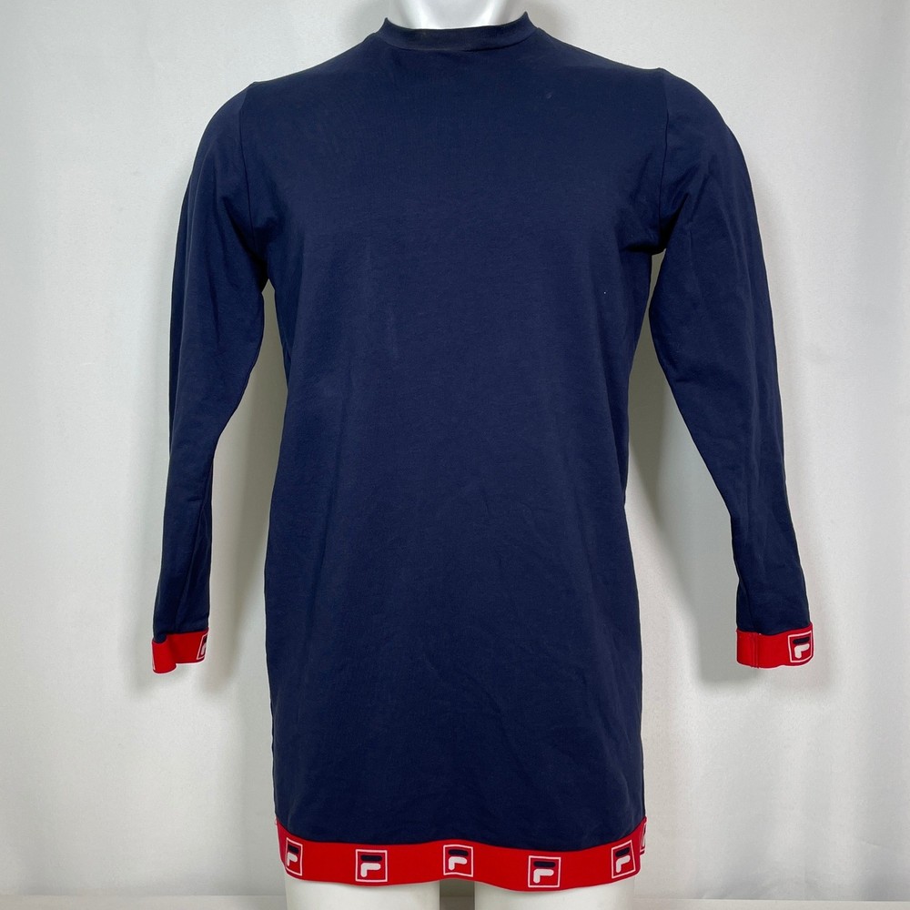 FILA Navy Blue Red Logo Trim Long Sleeve Viola Dress Women's MEDIUM NWT