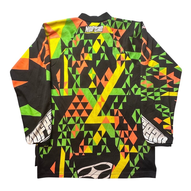 Vintage No Fear Motocross Jersey Mens Small Black Neon Geometric Spectrum BMX MX gallery