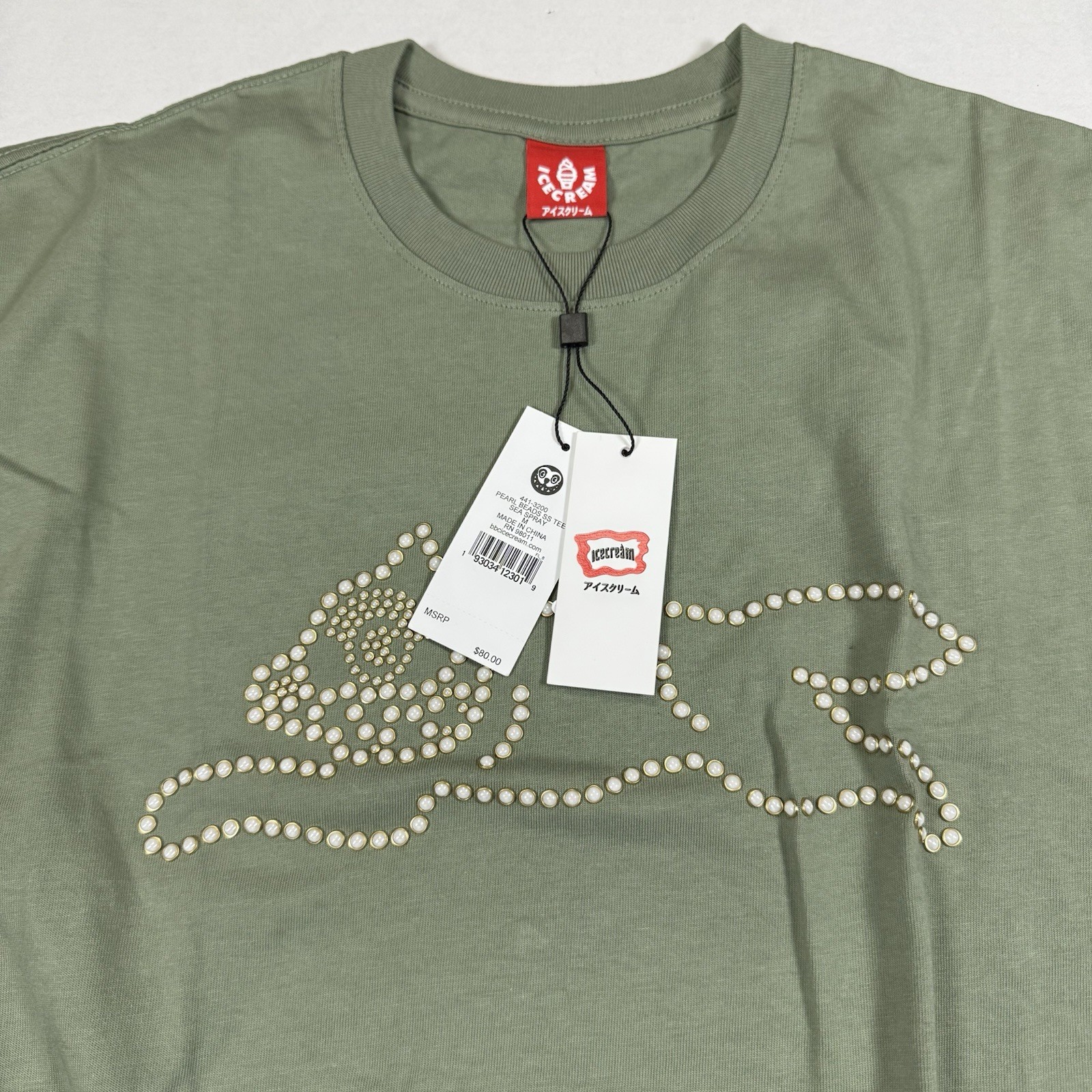 Mens Size M BBC Billionaire Boys Club Ice Cream Running Dog Pearl Beads T Shirt gallery