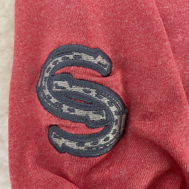 Johnnie-O Surfer Logo Mens M 1/4 Zip Pullover Pink-Red Blue Long Sleeve Golf gallery