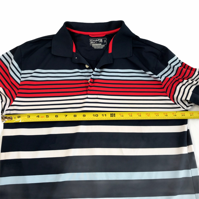 CHAPS 78M Golf Stay Dry Polo Shirt Short Sleeve Dark Blue White Red Stripes Med gallery