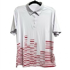 Acegolfs Golf Polo Shirt Men’s Large White Red Geometric Performance AthleticNWT
