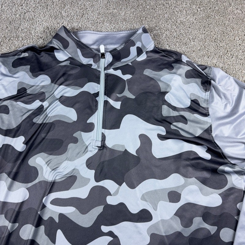 Pins & Aces Shirt Mens XXL 2XL Gray Camo Golf Performance 1/4 Zip Stretch Golfer gallery