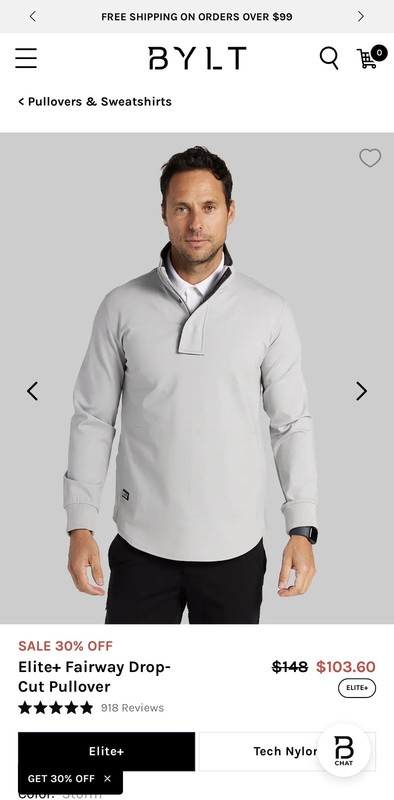 BYLT Elite Fairway Pullover Drop Cut Men's Performance Preppy Athleisure Medium gallery