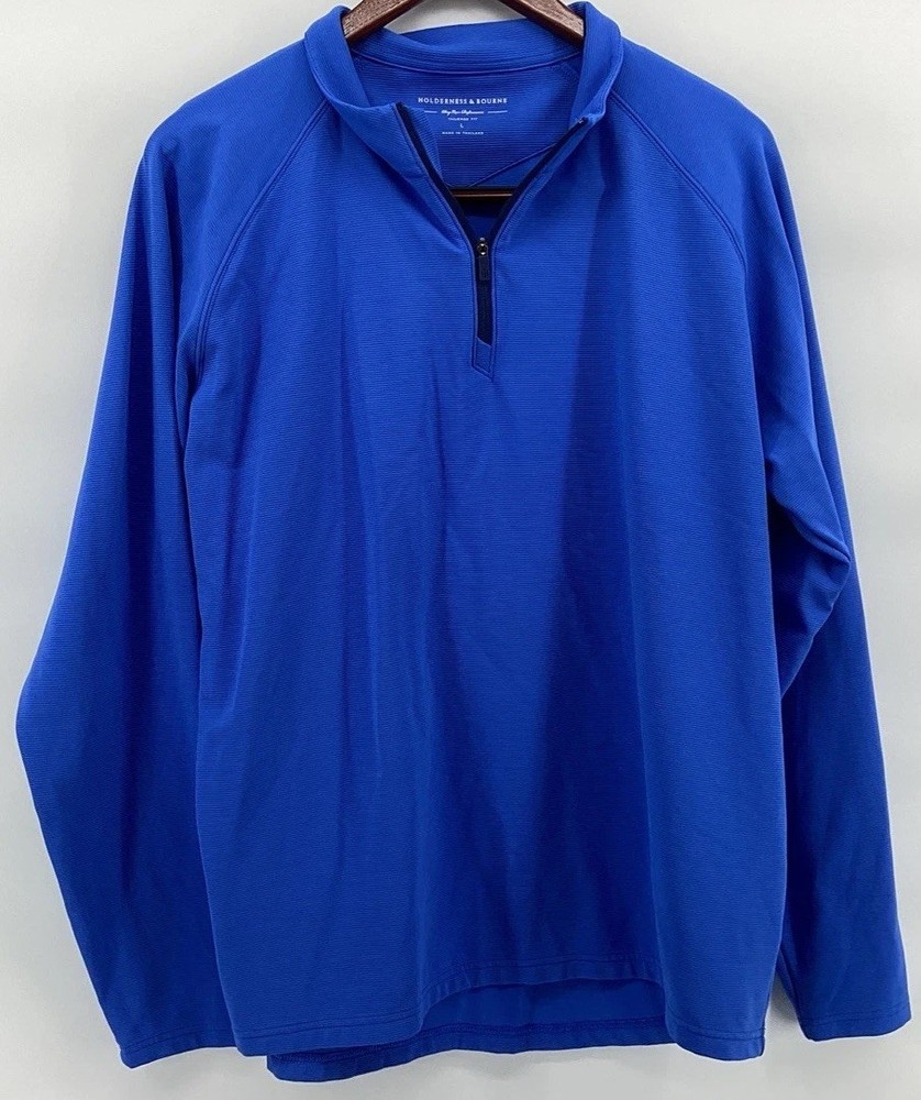 Holderness Bourne 1/4 Zip Pullover Mens L Dry Luxe Performance Tailored Fit Blue