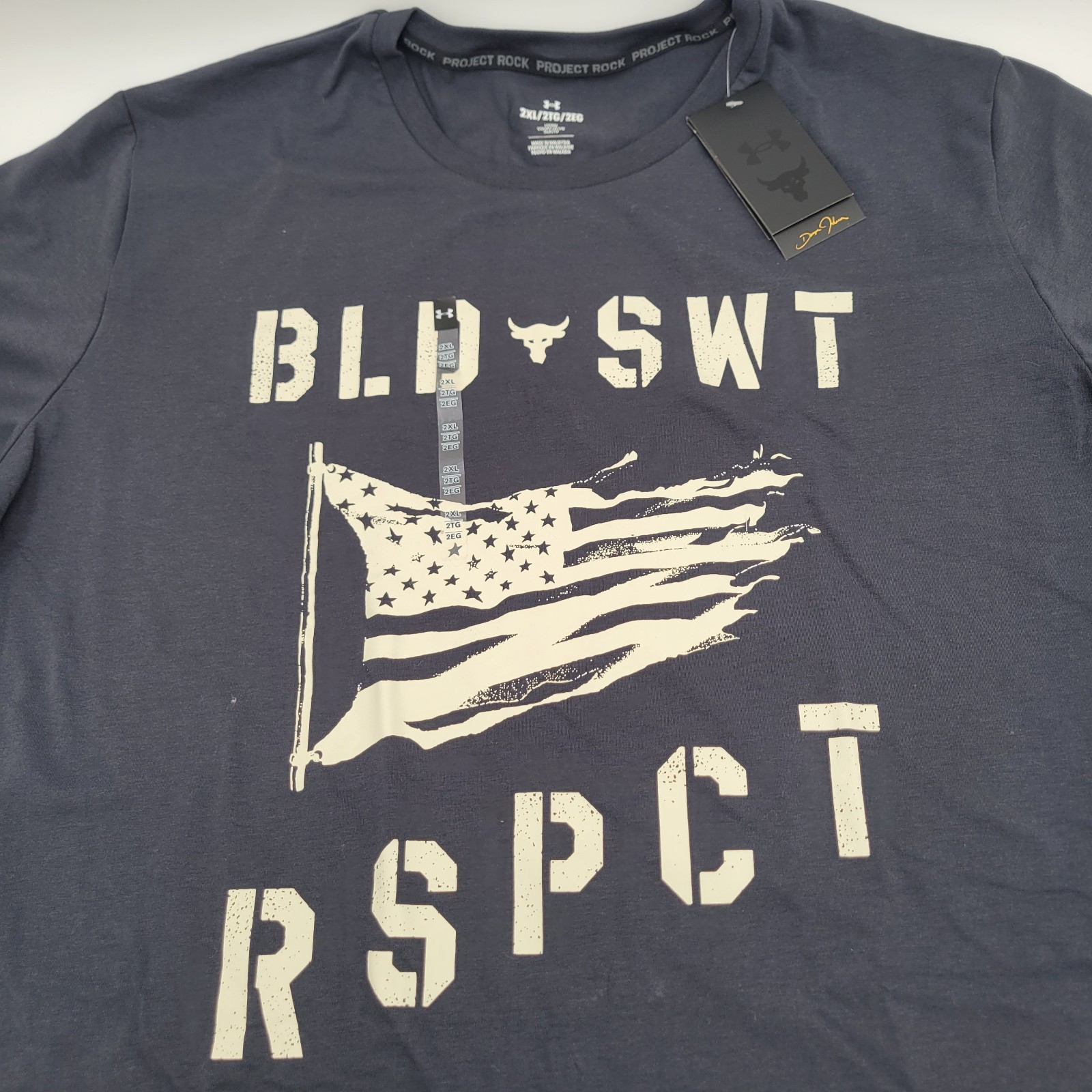 Men's 2XL Under Armour Project Rock Veteran's Day BSR Flag T-Shirt Navy gallery