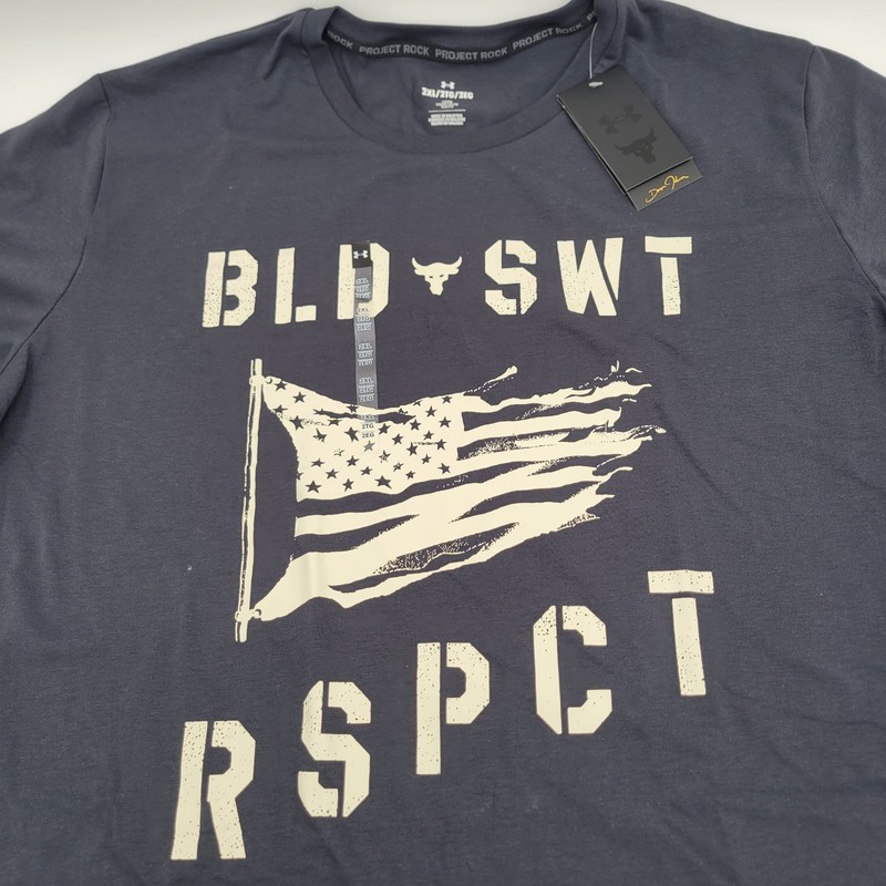 Men's 2XL Under Armour Project Rock Veteran's Day BSR Flag T-Shirt Navy gallery