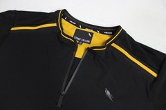 Mens Medium Stone Falcon Black 1/4 Zip Shirt Cotton Spandex Stretch Short Sleeve